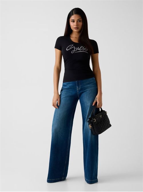 T-shirt con strass logo GUESS | W6RI24J1314/JBLK